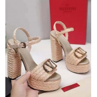 Famous Brand Valentina Garavani 135mm Woven Sandals V4103 Apricot