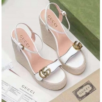 Promotional Gucci Leather Platform Espadrille Sandals With Double G G89510 White