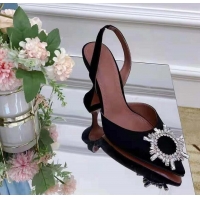 Top Grade Amina Muaddi Begum Satin Slingback Pumps AM8940 Black