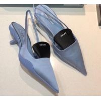 Good Product Prada Silk Slingback Pumps 3cm 042796 Light Blue 2021 