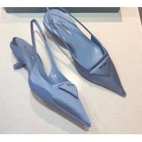 Custom Prada Silk Slingback Pumps 3cm 427100 Light Blue 2021