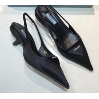 New Style Prada Silk Slingback Pumps 3cm 427100 Black