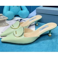 Good Product Prada Texture Calfskin Mules 5.5cm 043029 Green 2021