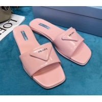 Best Price Prada Shiny Leather Triangle Logo Flat Slide Sandals 043090 Pink