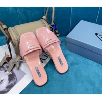 Best Price Prada Shiny Leather Triangle Logo Flat Slide Sandals 043090 Pink