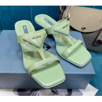 Good Quality Prada Shiny Leather Heel Thong Sandals 3.5cm 043097 Green 2021