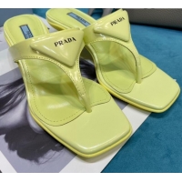 Super Quality Prada Shiny Leather Heel Thong Sandals 3.5cm 043097 Yellow 2021