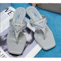 New Style Prada Shiny Leather Heel Thong Sandals 3.5cm 043097 Grey 2021