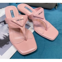 Perfect Prada Shiny Leather Heel Thong Sandals 3.5cm 043097 Pink 2021