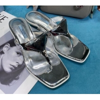 Custom Prada Shiny Leather Heel Thong Sandals 3.5cm 043097 Silver 2021