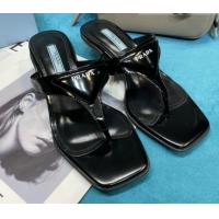 Grade Design Prada Shiny Leather Heel Thong Sandals 3.5cm 043097 Black 2021