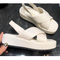 Best Quality Prada Quilted Lambskin Platform Sandals 050750 All White 2021