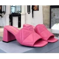 Best Luxury Prada Quilted Lambskin Heel Slide Sandals 7cm 050781 Pink 2021