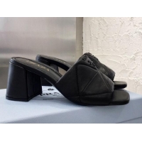 Duplicate Prada Quilted Lambskin Heel Slide Sandals 7cm 050781 Black 2021