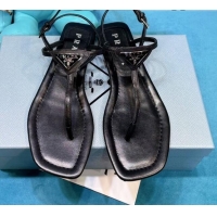 Good Product Prada Lambskin Flat Thong Sandals 061214 Black 2021