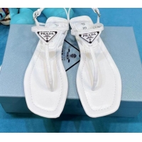 Best Luxury Prada Lambskin Flat Thong Sandals 061215 White 2021