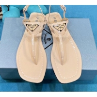 Top Quality Prada Lambskin Flat Thong Sandals 061215 Apricot 2021