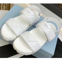 New Design Prada Padded Nappa Leather Slingback Sandals 061218 White 2021