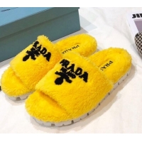 Low Price Prada Logo Fur Mules 070625 Yellow 2021