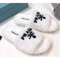 Discount Prada Logo Fur Mules 070625 White 2021