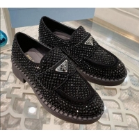 Top Quality Prada Crystal Allover Loafers 070632 Black 2021