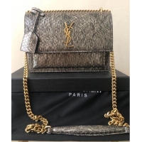 Promotional Yves Saint Laurent SUNSET SMALL CHAIN BAG IN SHINY SCALE-EMBOSSED LEATHER Y544296 Grey