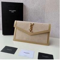 Well Crafted Yves Saint Laurent UPTOWN POUCH IN CANVAS AND SMOOTH LEATHER Y622053 NATURAL BEIGE