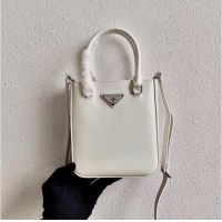 Discount Prada Small brushed leather tote 1AD331 white