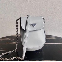 Elegant Grade Prada Brushed leather mini-bag 1BH185 light grey