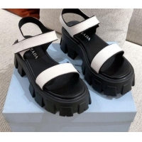 Popular Prada Leather Block Sole Sandals 071272 White 2021