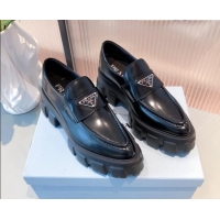 Discount Prada Monolith Brushed Leather Pointed Loafers 071276 Black 2021