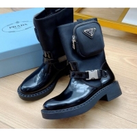 Low Price Prada Monolith Brushed Leather and Nylon Boots with Pouch 081133 Black