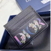 Grade Dior Original Calfskin Leather With Logo Embroidery Card Holder CD1321 Black