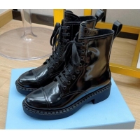 Top Quality Prada Brushed Leather Laced Boots 081135 Black 2021