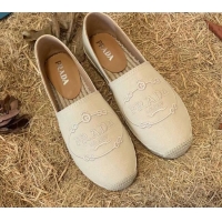 Trendy Design Prada Gabardine Logo Embroidered Espadrilles 081309 Beige 2021