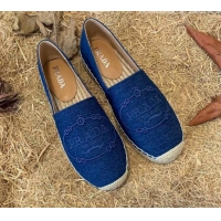 Discount Prada Gabardine Logo Embroidered Espadrilles 081309 Blue 2021