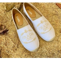 New Style Prada Gabardine Logo Embroidered Espadrilles 081309 White 2021