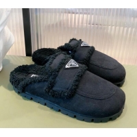 Good Product Prada Suede Shearling Slipper Cognac 081455 Black