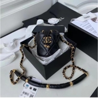 Famous Brand Chanel Drawstring Bag Lambskin & Gold Metal AP2330 black