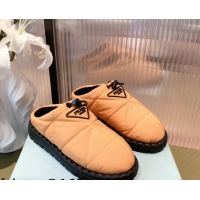 Best Grade Prada Padded Nylon Fabric Slippers 081603 Apricot 2021