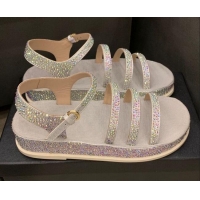 Top Quality Chanel Crystal Platform Sandals G37140 Grey 2021