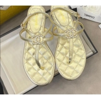 Top Quality Chanel Lambskin Flat Thong Sandals with Pearl CC Charm G37384 Gold 2021