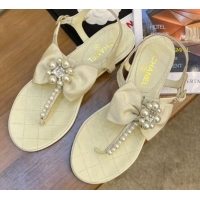 Low Price Chanel Lambskin Flat Thong Sandals with Pearl Bow 060915 Apricot 2021