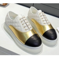 Grade Design Chanel Calfskin Lace-ups Sneakers G37238 Gold 2021