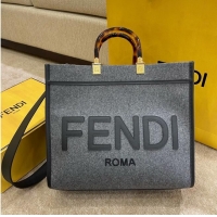 Buy Cheapest FENDI SUNSHINE LARGE flannel shopper 8BH375 Gray