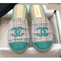 Cheap Price Chanel Tweed Espadrilles Mules G37482 Green 2021 