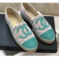 Best Product Chanel Tweed Flat Espadrilles G29762 Green 2021