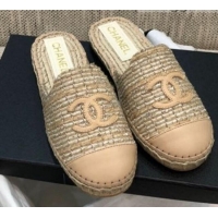 Top Grade Chanel Tweed Espadrilles Mules G37482 Beige