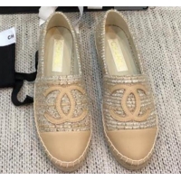 Best Grade Chanel Tweed Flat Espadrilles G29762 Beige 2021