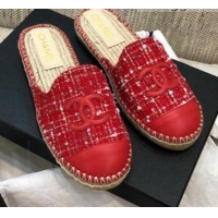 Low Price Chanel Tweed Espadrilles Mules G37482 Red 2021